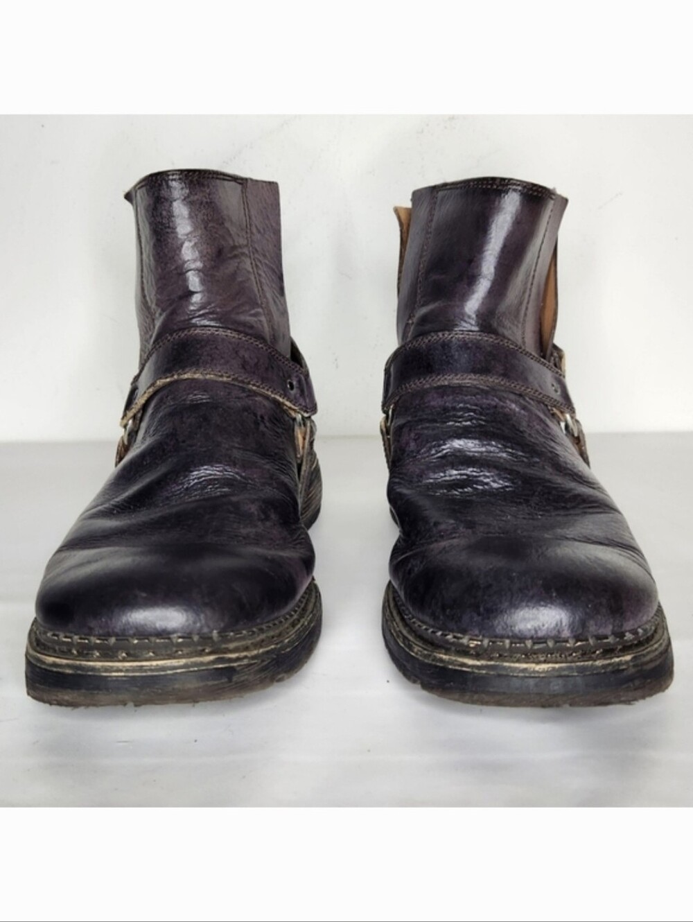 BED STU Harness Boots Mens 11 Ankle Moto Biker Distressed Leather Slip On Goth - Picture 3 of 12